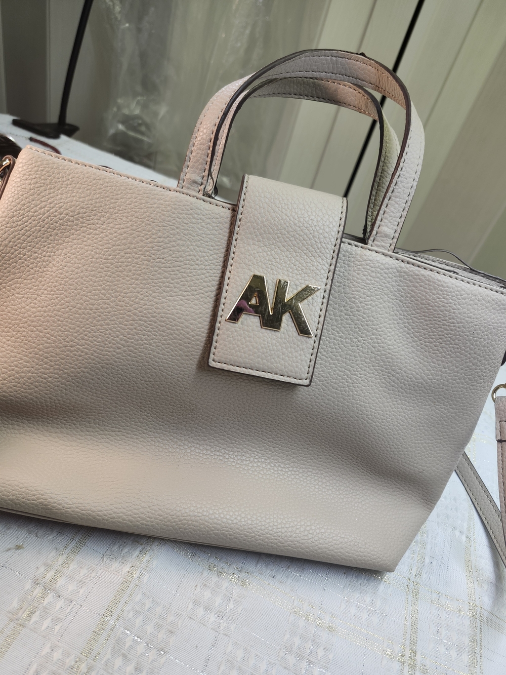 Logo Cream Leather Tote Bag